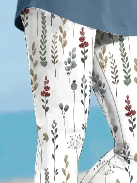 Women's Floral Capris Elastic Waist Pant Casual Summer Trousers