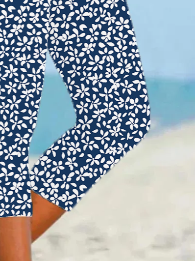 Women's Floral Capris Elastic Waist Pant Casual Summer Trousers