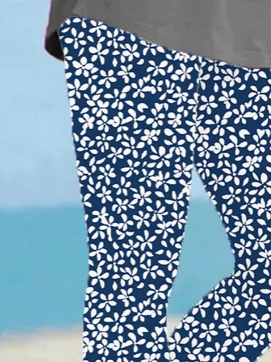 Women's Floral Capris Elastic Waist Pant Casual Summer Trousers