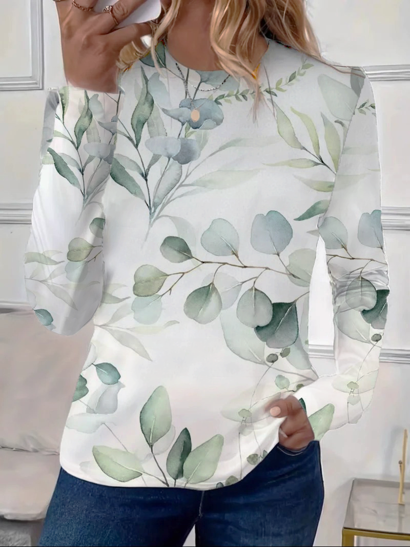 Women's Floral Long Sleeve Tee T-shirt Crew Neck Printing Casual Spring/Fall Top