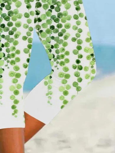 Women's Floral Capris Elastic Waist Pant Casual Summer Trousers