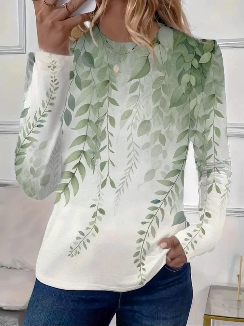 Women's Floral Long Sleeve Tee T-shirt Crew Neck Printing Casual Spring/Fall Top
