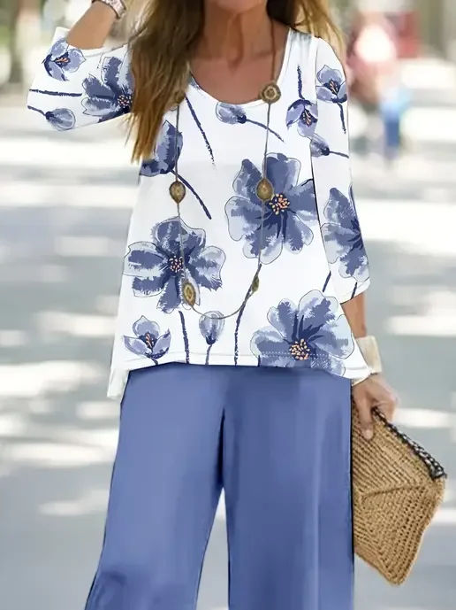 Women's Floral Printing Two-Piece Set Daily Long Sleeve Casual Spring/Fall Top With Pants Matching Set