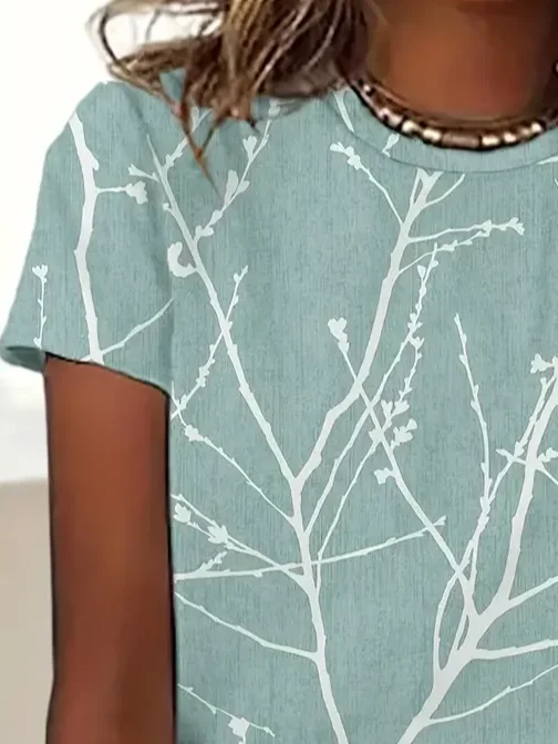 Women's Branches Short Sleeve Tee T-shirt Crew Neck Printing Casual Summer Graphic Tee Top