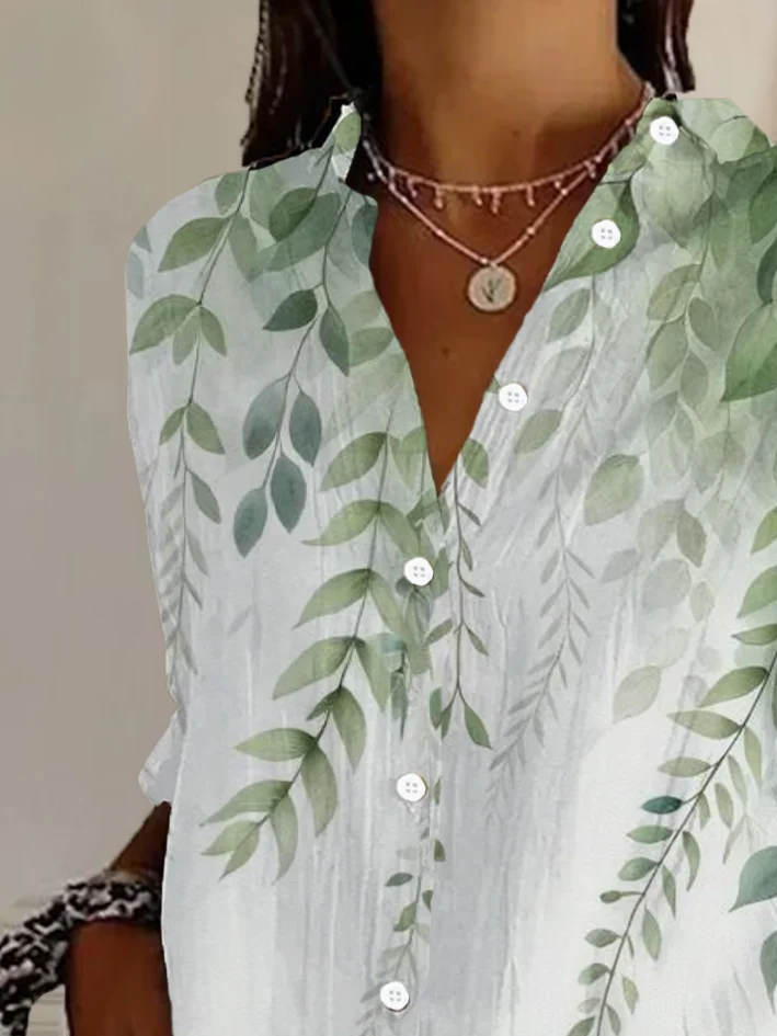 Women's Floral Long Sleeve Shirt Spring/Fall Buckle Shirt Collar Daily Casual Top