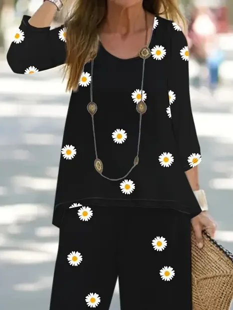 Women's Floral Printing Two-Piece Set Daily Long Sleeve Casual Spring/Fall Top With Pants Matching Set