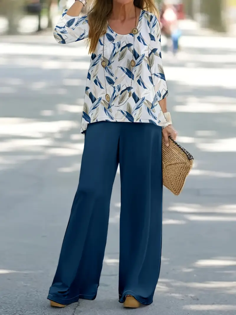 Women's Floral Printing Two-Piece Set Daily Long Sleeve Casual Spring/Fall Top With Pants Matching Set