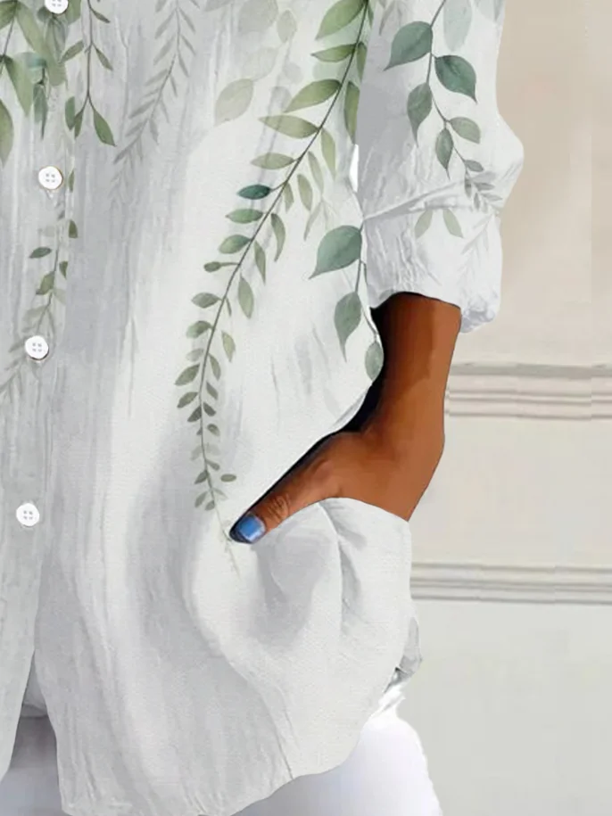 Women's Floral Long Sleeve Shirt Spring/Fall Buckle Shirt Collar Daily Casual Top