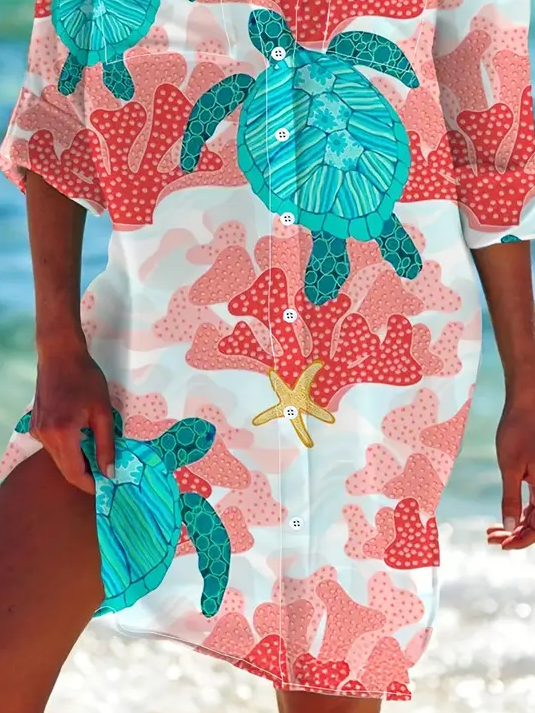 Women's Marine Life Long Sleeve Shirt Spring/Fall Printing Shirt Collar Daily Casual Top