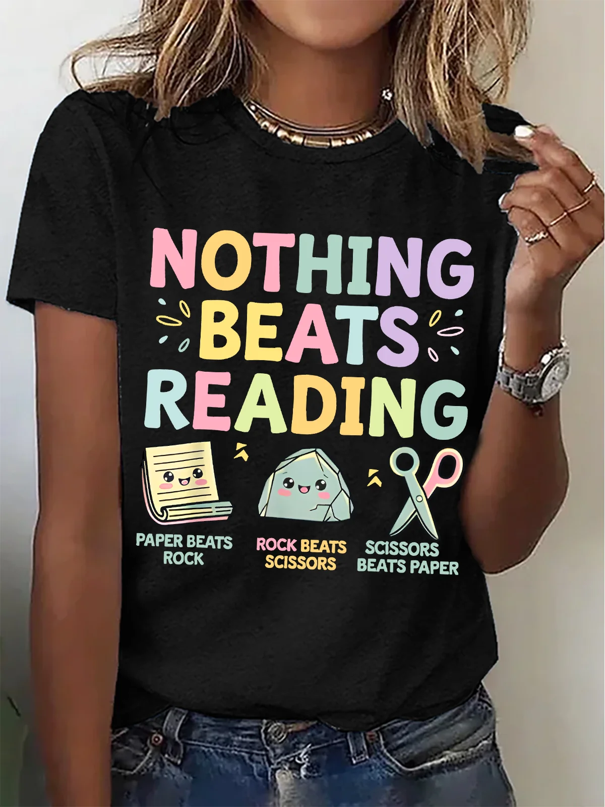 Women Text Letters Short Sleeve Tee T-shirt Crew Neck Casual Summer Top