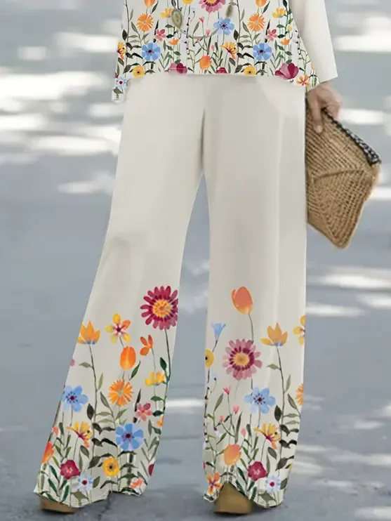 Women's Floral Printing Two-Piece Set Daily Long Sleeve Casual Spring/Fall Top With Pants Matching Set