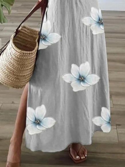 Women's Floral Short Sleeve Summer Printing Dress V Neck Daily Casual Maxi X-Line Dress