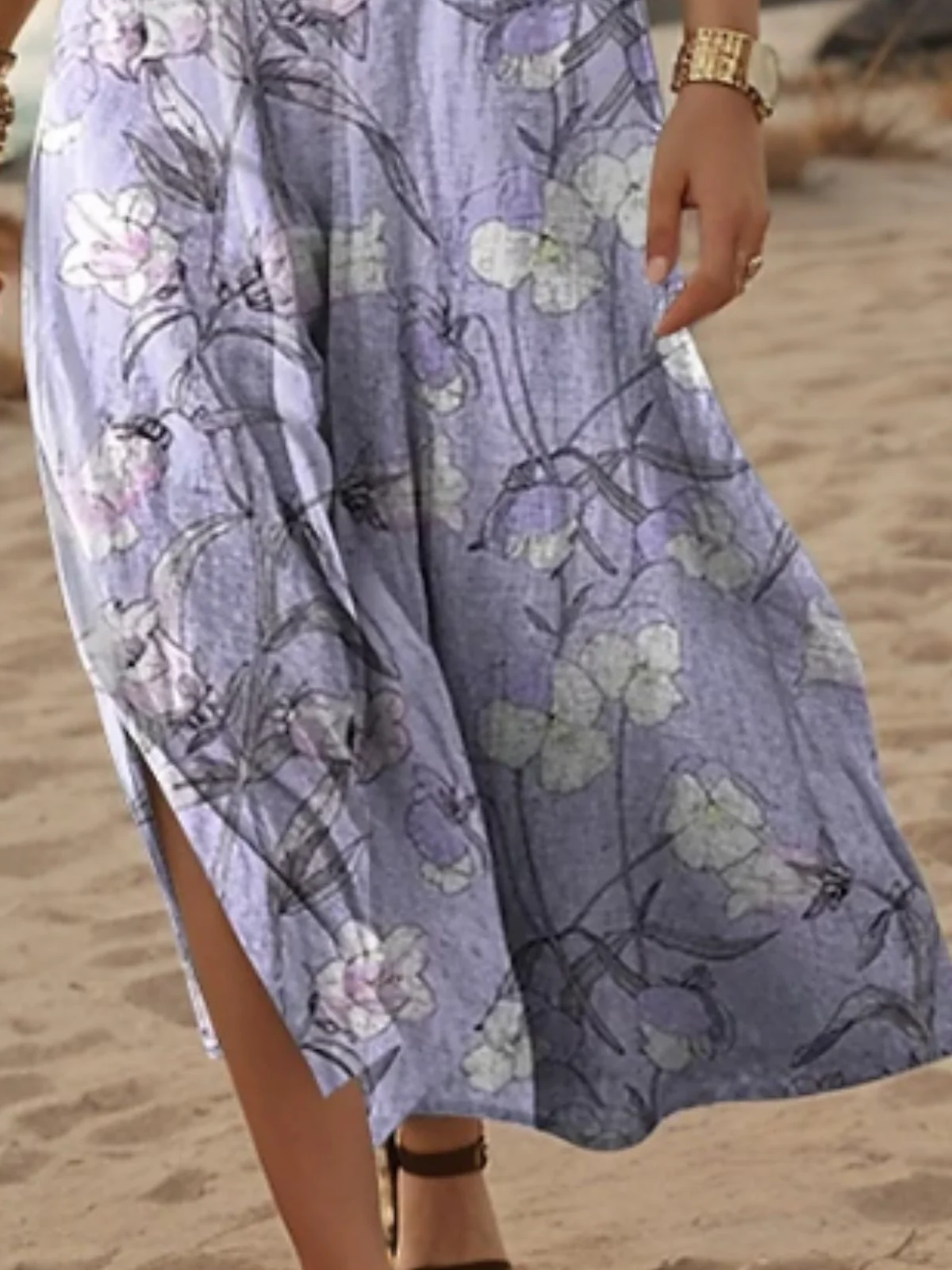 Women Floral Short Sleeve Summer Dress V Neck Daily Casual Maxi A-Line Dress