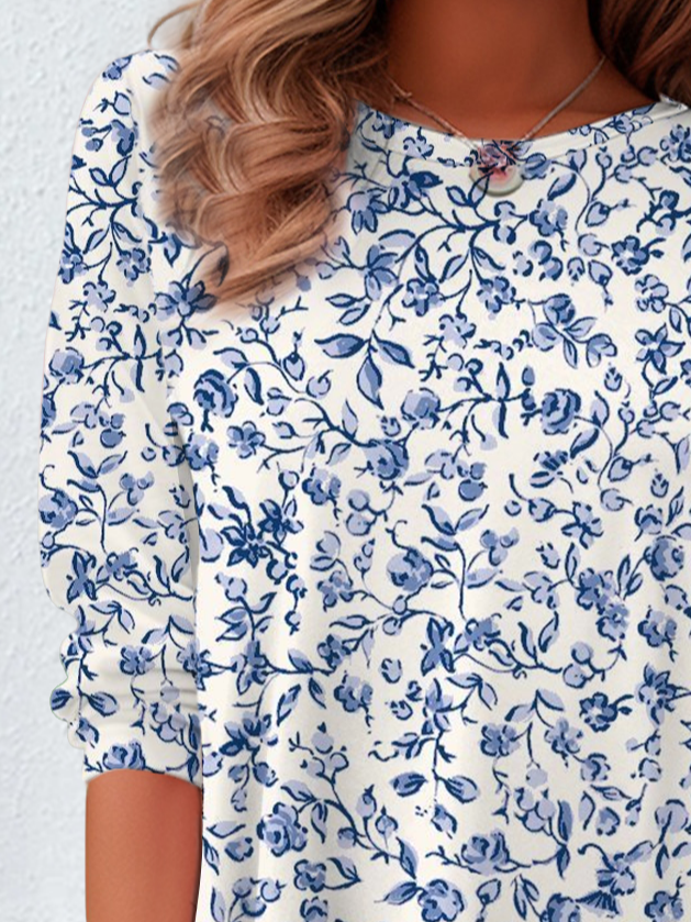 Women's Floral Long Sleeve Tee T-shirt Crew Neck Printing Casual Spring/Fall Graphic Tee Top