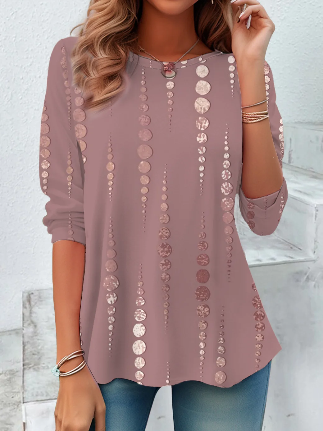 Women's Striped Long Sleeve Tee T-shirt Crew Neck Printing Casual Spring/Fall Graphic Tee Top