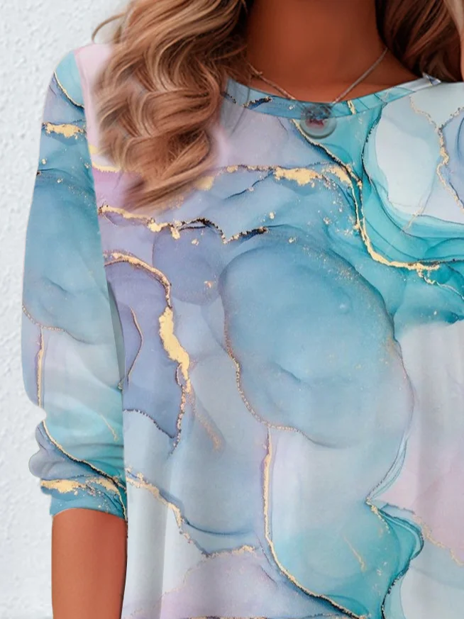 Women's Abstract Long Sleeve Tee T-shirt Crew Neck Printing Casual Spring/Fall Graphic Tee Top