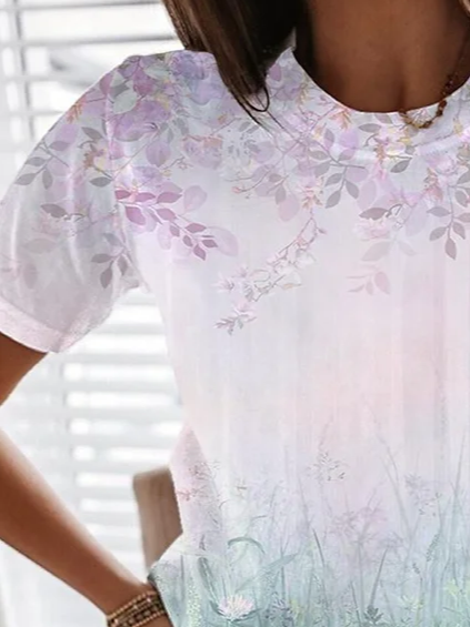 Women's Floral Short Sleeve Tee T-shirt Crew Neck Printing Casual Summer Graphic Tee Top