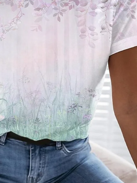 Women's Floral Short Sleeve Tee T-shirt Crew Neck Printing Casual Summer Graphic Tee Top