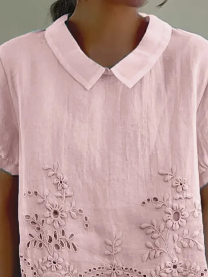 Women Plain Half Sleeve Blouse Summer Shawl Collar Daily Casual Top