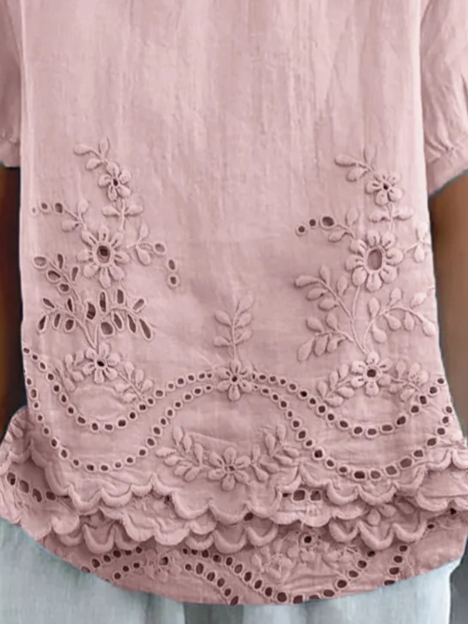 Women Plain Half Sleeve Blouse Summer Shawl Collar Daily Casual Top