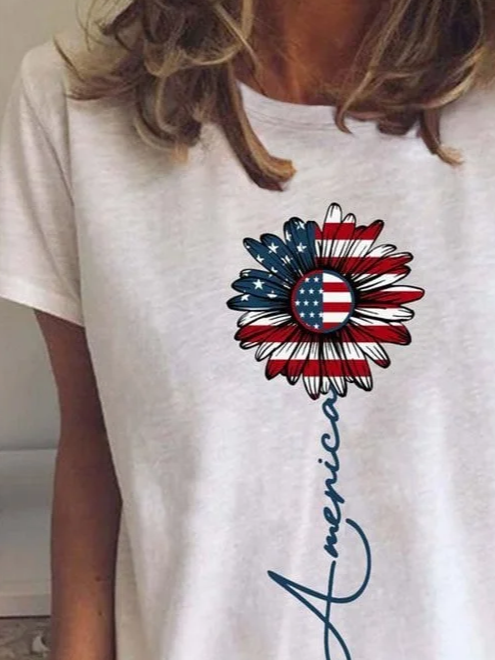 Women Independence Day (Flag) Short Sleeve Tee T-shirt Crew Neck Printing Casual Summer Graphic Tee Top