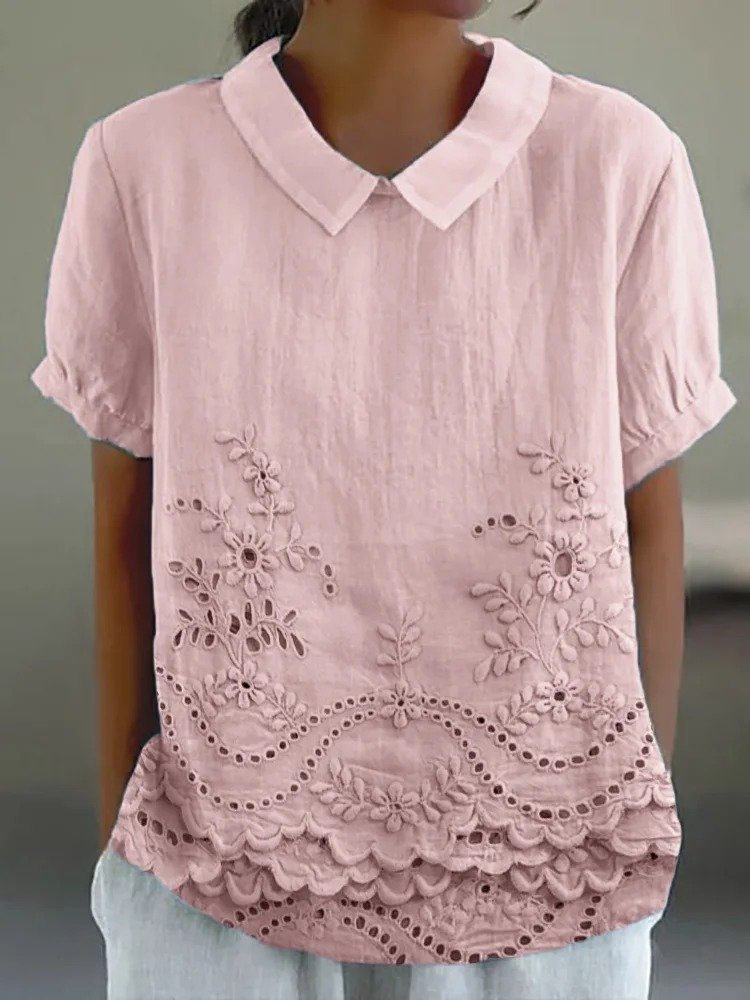 Women Plain Half Sleeve Blouse Summer Shawl Collar Daily Casual Top