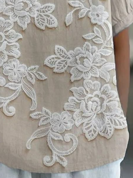 Women Floral Short Sleeve Shirt Summer Printing Shawl Collar Daily Casual Top