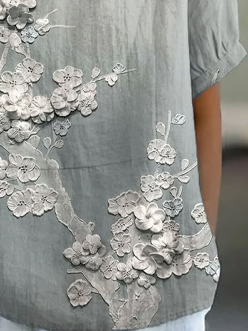 Women Floral Short Sleeve Shirt Summer Printing Shawl Collar Daily Casual Top