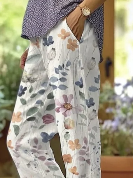 Women Floral Long Pant Casual Spring/Fall Trousers