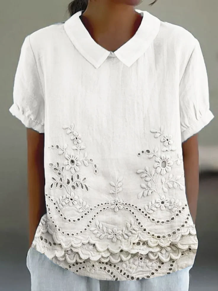 Women Floral Short Sleeve Shirt Summer Printing Shawl Collar Daily Casual Top