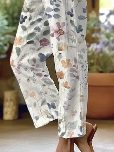 Women Floral Long Pant Casual Spring/Fall Trousers
