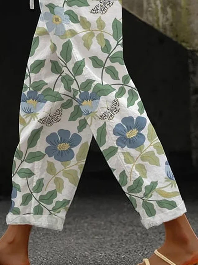 Women Floral Long Pant Casual Spring/Fall Trousers
