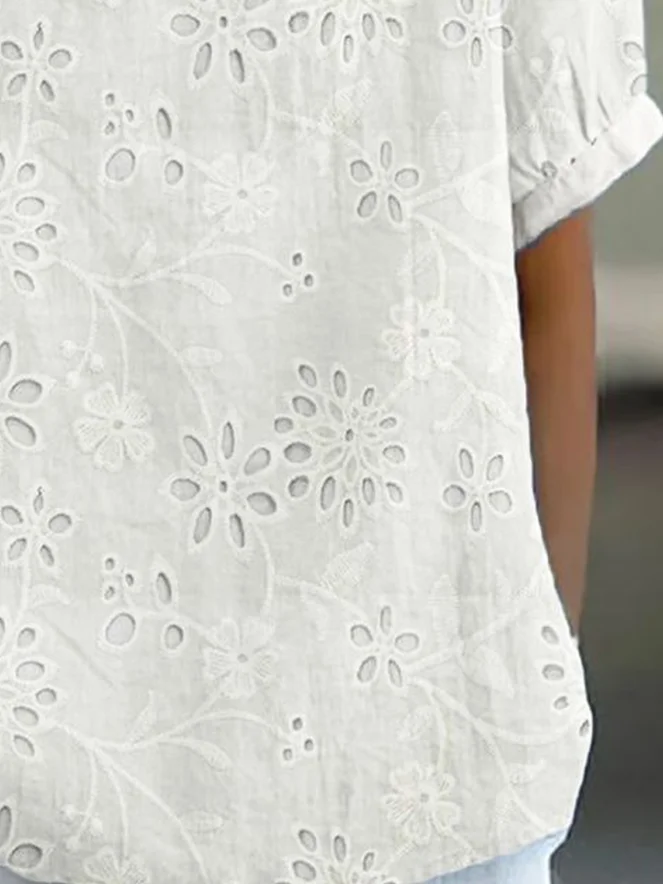 Women Floral Short Sleeve Shirt Summer Printing Shawl Collar Daily Casual Top