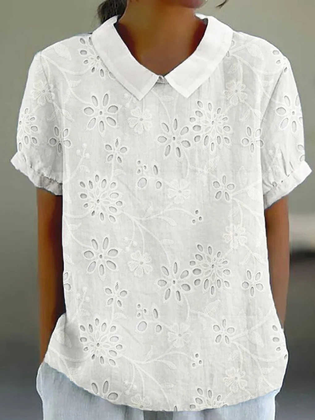 Women Floral Short Sleeve Shirt Summer Printing Shawl Collar Daily Casual Top