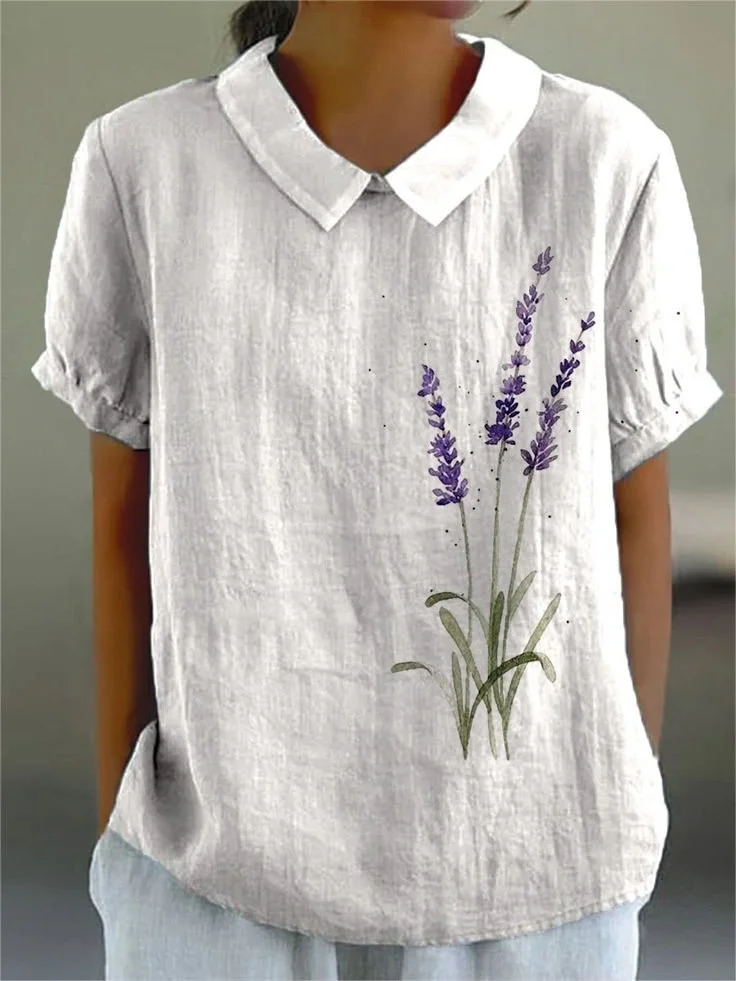 Women Floral Half Sleeve Blouse Summer Shawl Collar Daily Casual Top