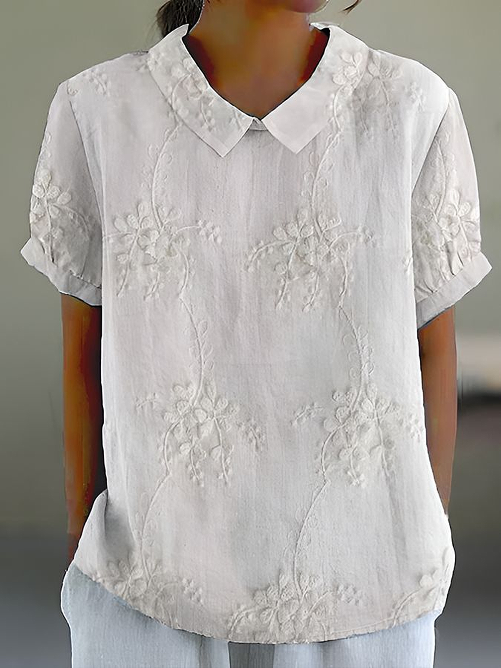 Women Floral Short Sleeve Shirt Summer Printing Shawl Collar Daily Casual Top