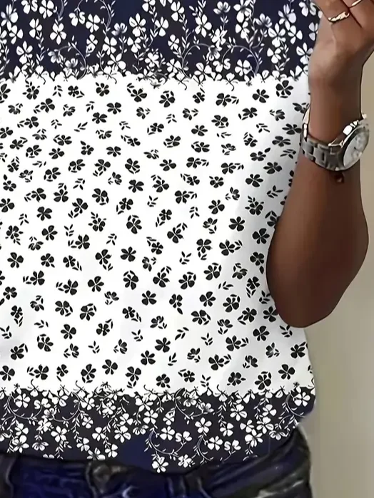 Women Floral Short Sleeve Tee T-shirt Crew Neck Printing Casual Summer Graphic Tee Top