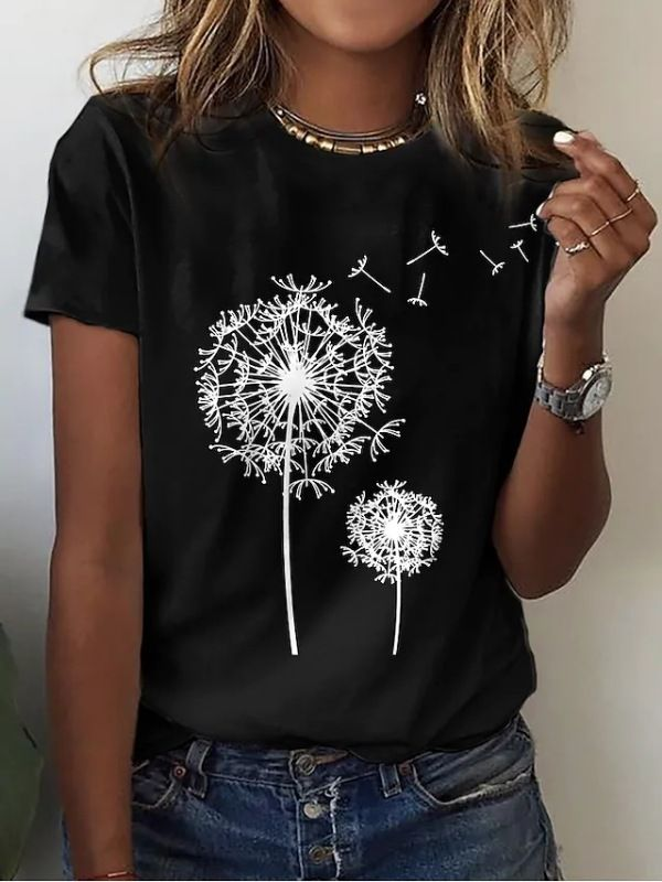Women Floral Short Sleeve Tee T-shirt Crew Neck Printing Casual Summer Graphic Tee Top