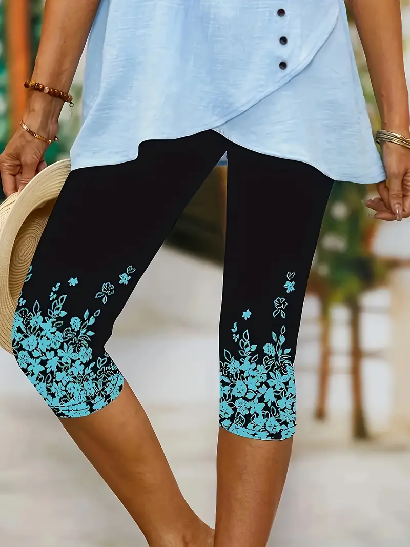 Women Floral Capris Elastic Waist Pant Casual Summer Trousers
