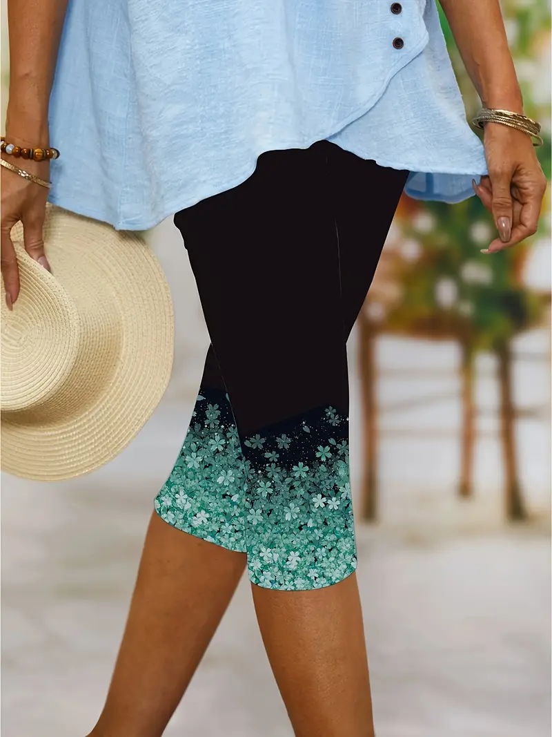 Women Floral Capris Elastic Waist Pant Casual Summer Trousers