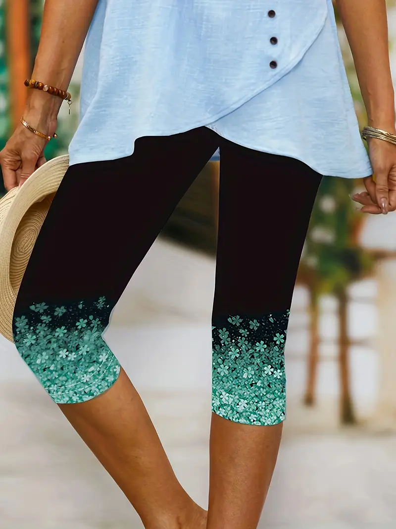 Women Floral Capris Elastic Waist Pant Casual Summer Trousers