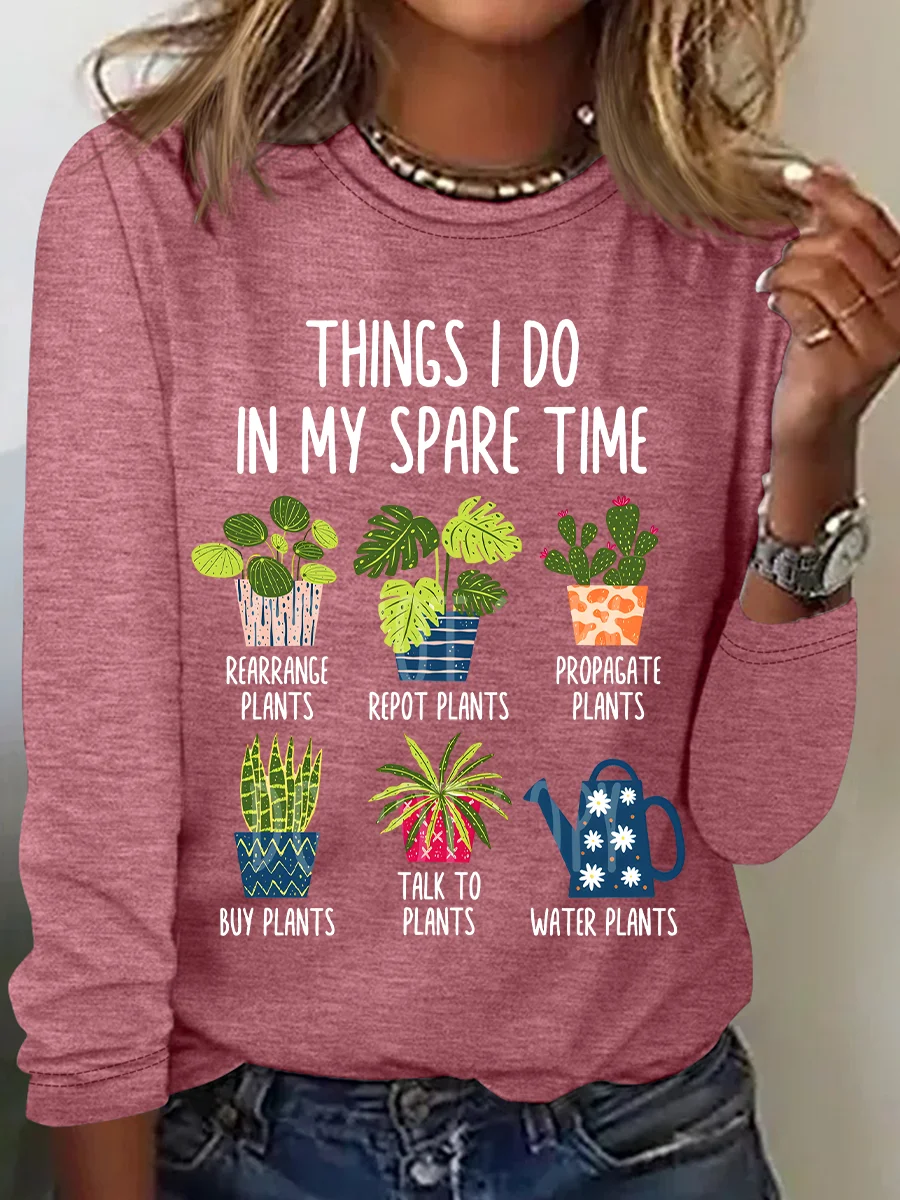 Women Text Letters Long Sleeve Blouse Spring/Fall Crew Neck Daily Casual Top