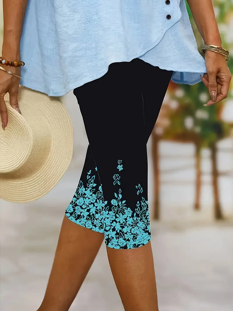 Women Floral Capris Elastic Waist Pant Casual Summer Trousers