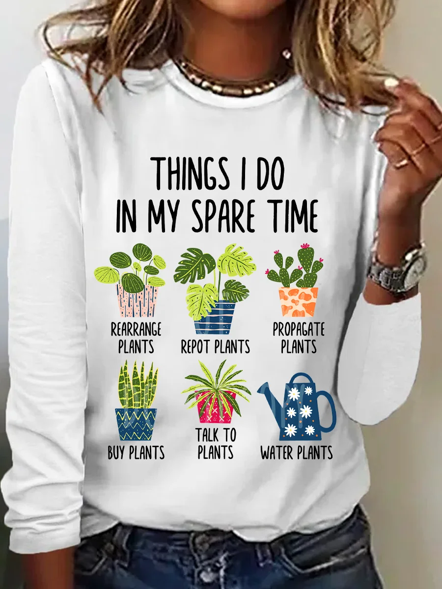 Women Text Letters Long Sleeve Blouse Spring/Fall Crew Neck Daily Casual Top