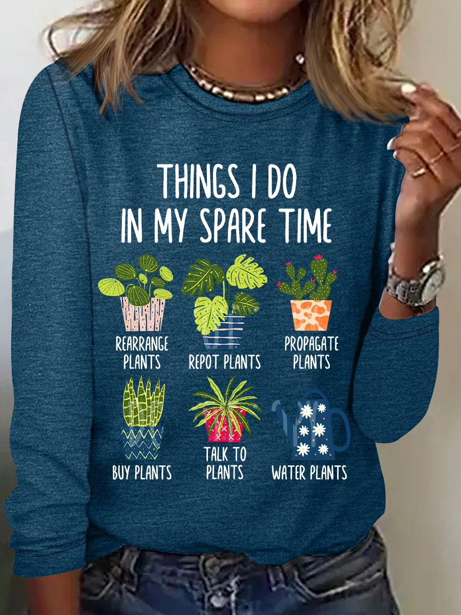 Women Text Letters Long Sleeve Blouse Spring/Fall Crew Neck Daily Casual Top