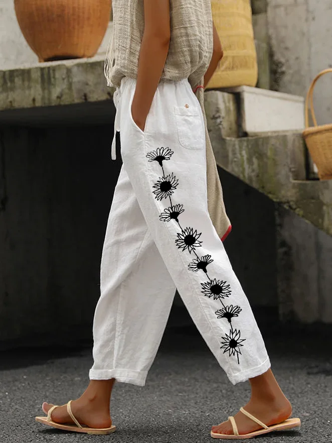 Women Floral Long Pant Casual Spring/Fall Trousers