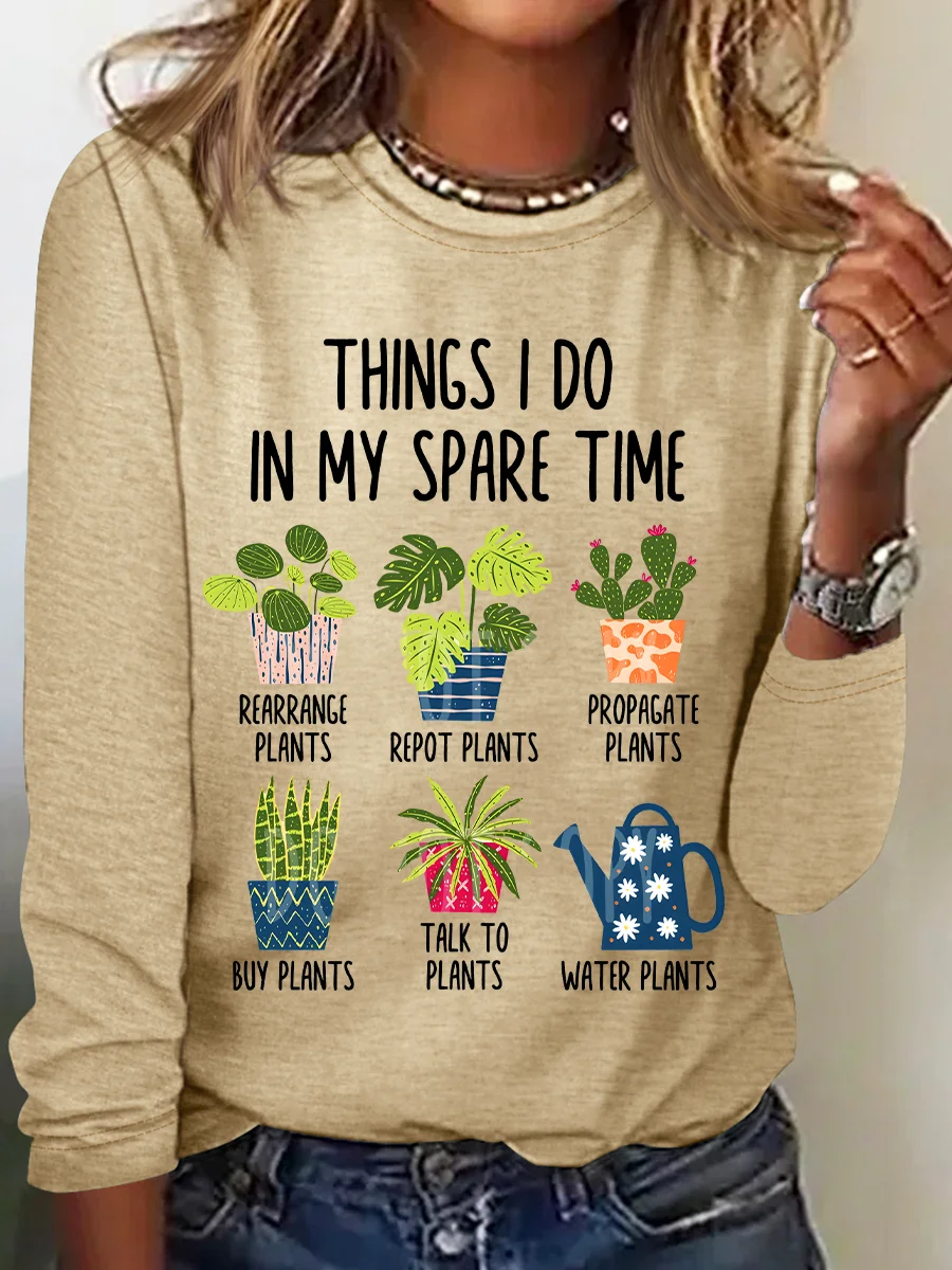Women Text Letters Long Sleeve Blouse Spring/Fall Crew Neck Daily Casual Top