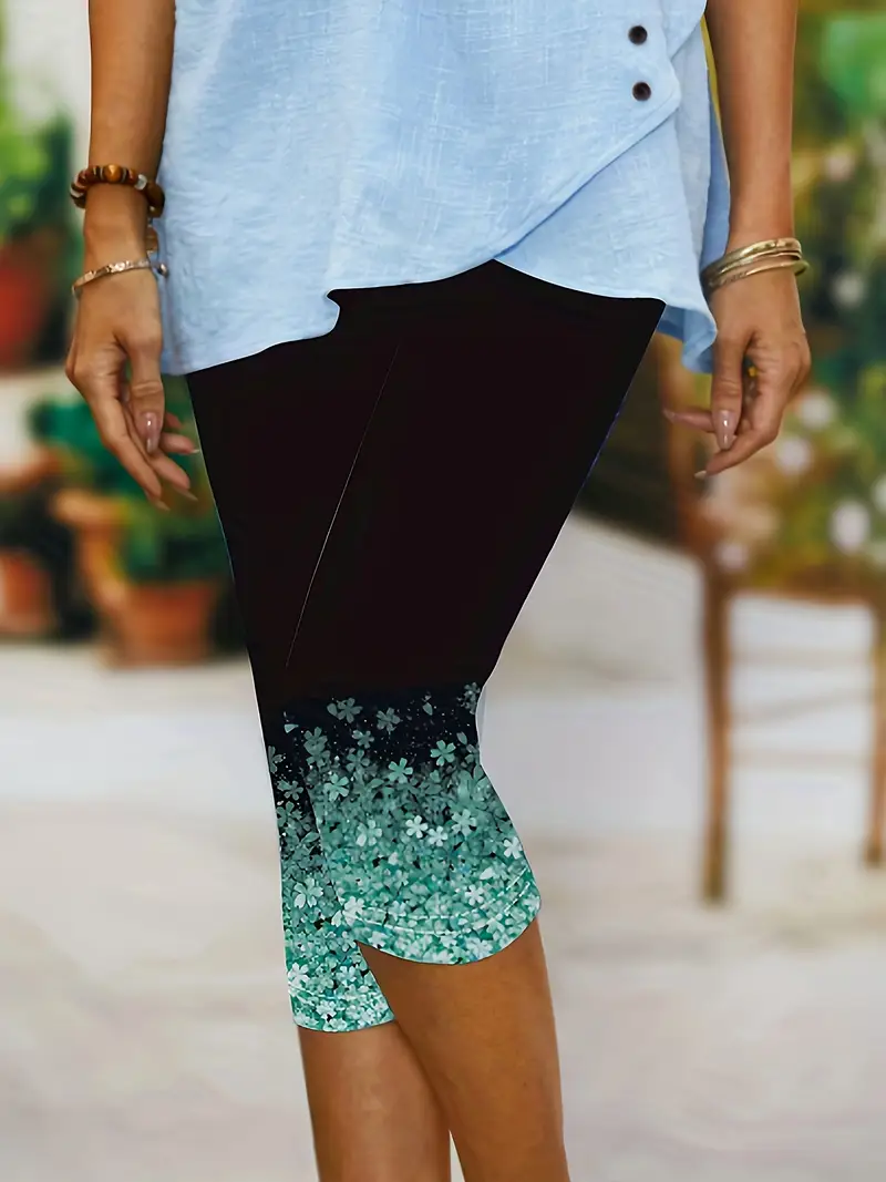 Women Floral Capris Elastic Waist Pant Casual Summer Trousers