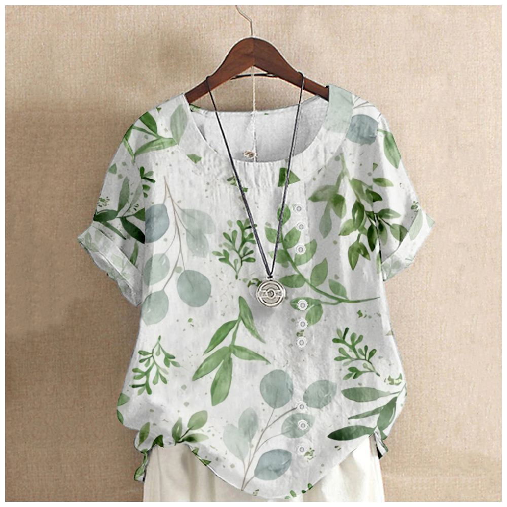 Women Floral Half Sleeve Blouse Summer Crew Neck Daily Casual Top