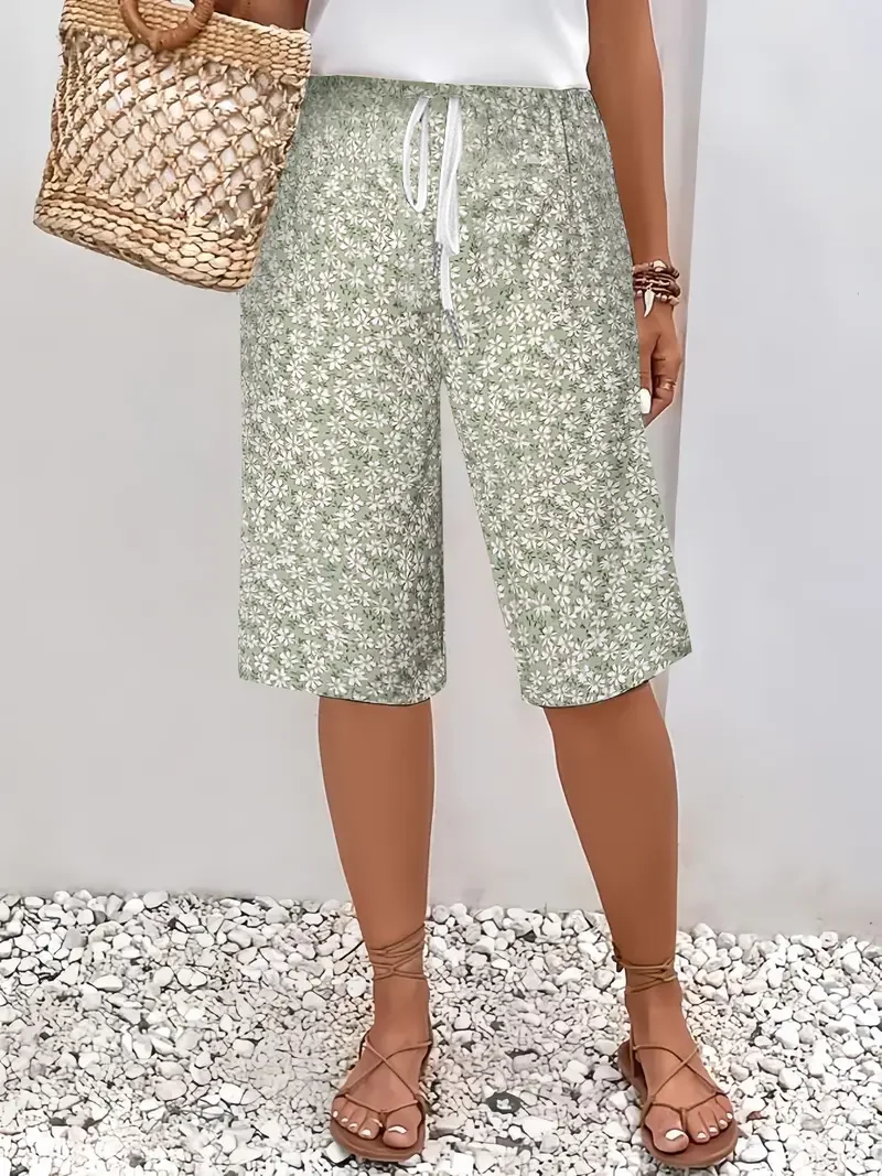 Women Floral Fifth Pants Pant Casual Summer Trousers